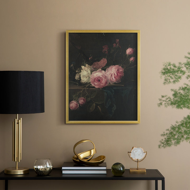 «Vintage Floral Print», impression encadrée CCL XXXI - bois massif, H 15 po x l 12 po, Doré