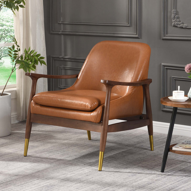 Fauteuil à oreilles de 29 po de large, Similicuir brun, 1