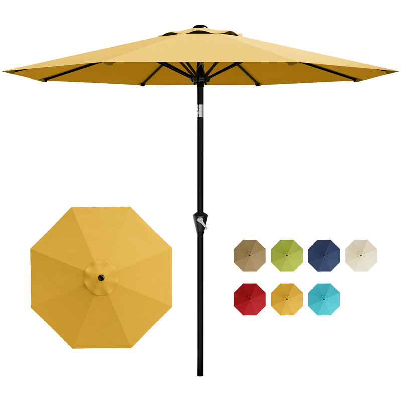 Parasol de patio extérieur octogonal de 10 pi avec bouton poussoir inclinable et poignée à manivelle, 8 nervures en fibre de verre, auvent en polyester résistant aux rayons UV - pare-soleil imperméable pour le jardin, la terrasse, la piscine et la cour, bleu marine