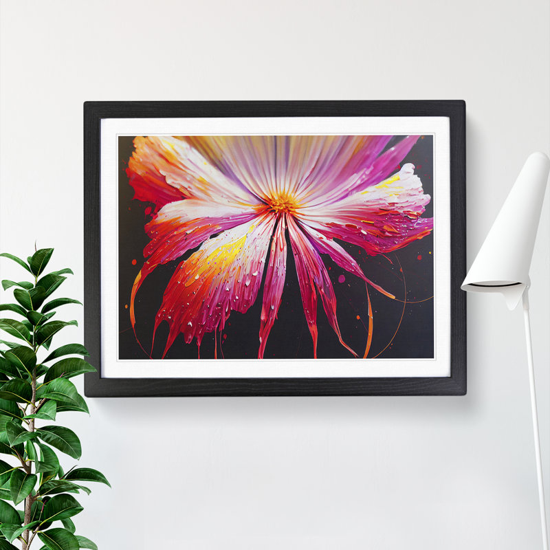 Exceptional Modern Flower Abstract - Single Picture Frame Painting, Black, 46cm H x 64cm W x 2cm D