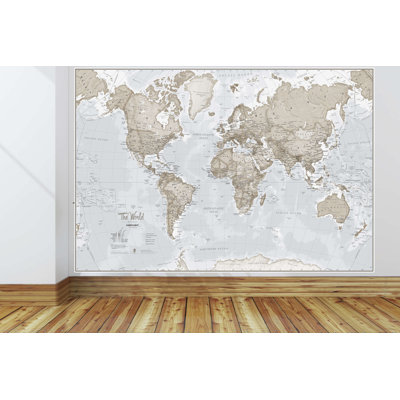 Giant World Map Mural - Neutral - No Frame Print