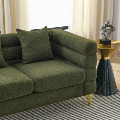 60Inch Oversized 2 Seater Sectional Sofa, Living Room Comfort Fabric Sectional Sofa-Deep Seating Sectional Sofa, Soft Sitting With 2 Pillows