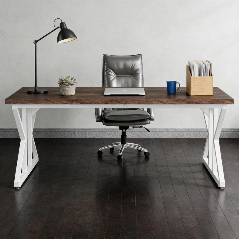 Bureau rustique contemporain, en métal et panneau de particules, spacieux pour un usage domestique