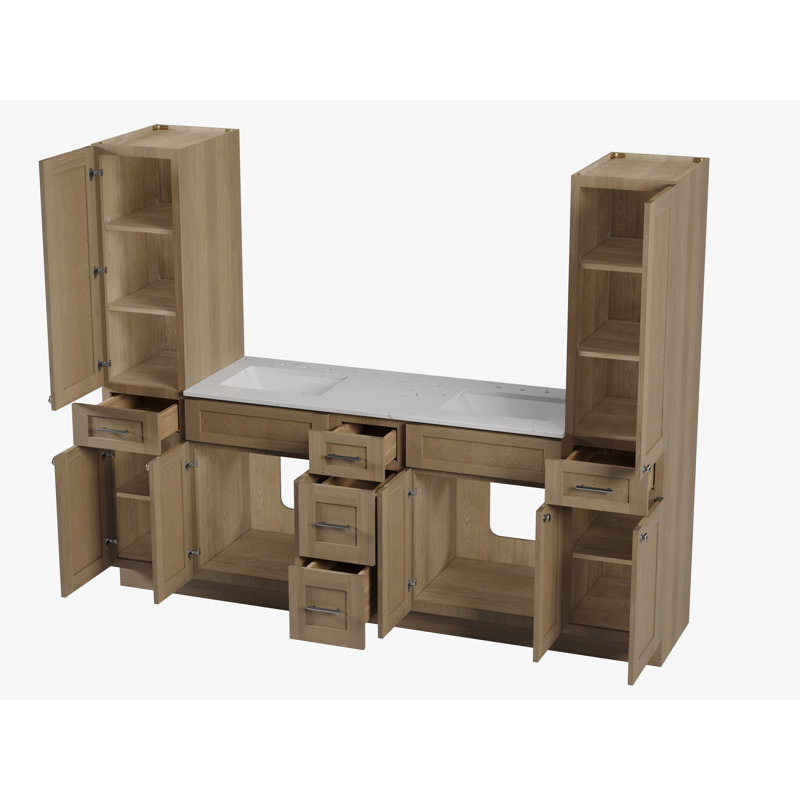 Ensemble de meuble-lavabo double 90 po Disar, Chêne naturel