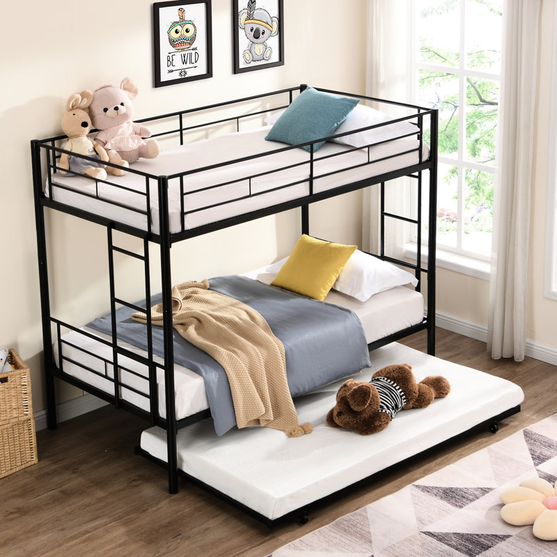 Twin Over Metal Bunk Bed With Trundle, Black - Modern Bedroom Addition For Comfort, Space Saving Design, Steel Frame, Quiet And Stable Performance, Safe Stairs, Simple Assembly Process, No Box Spring