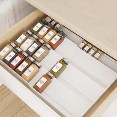 Bamboo Spice Drawer Organizer - Expandable 4-Tier Rack for Cabinet, Kitchen Seasoning Storage Insert, Fits 3" Deep Drawer, Jars Not Included