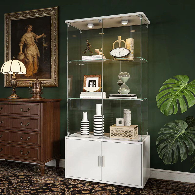 Armoire de rangement polyvalente à deux portes et quatre portes avec lumières télécommandées, Blanc