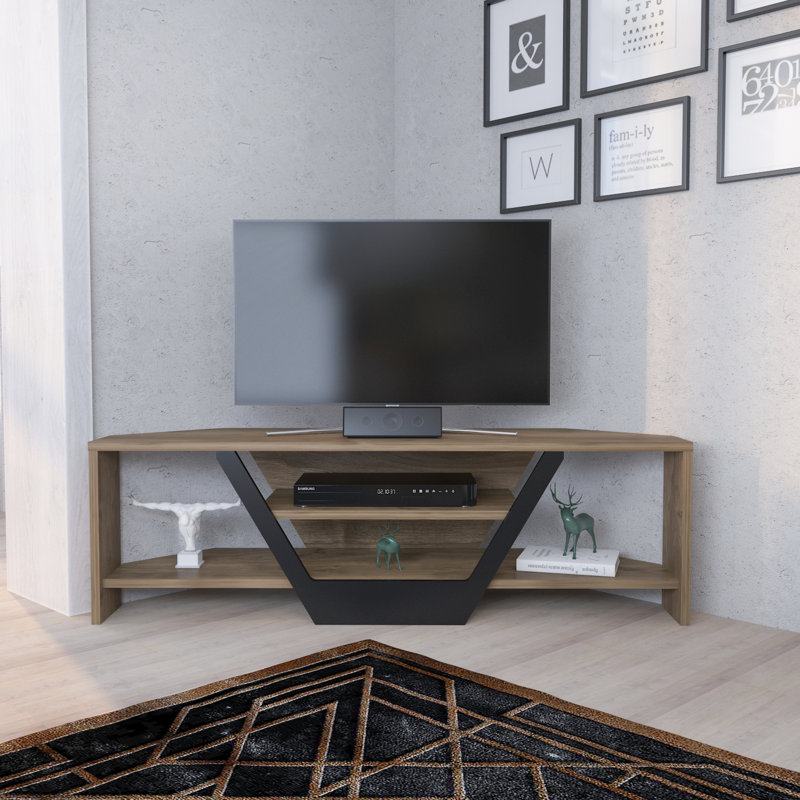 Sares Corner TV Stand Media Console for TVs up to 55", Walnut/Black