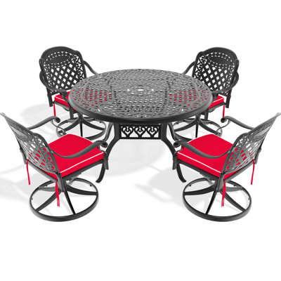 Table en fonte d'aluminium 5 - table 48,03 po et 4 chaises Résistant aux intempéries, ergonomique, capacité de poids de 350 lb Chaise pivotante ronde en aluminium toutes saisons, conception élégante, sièges