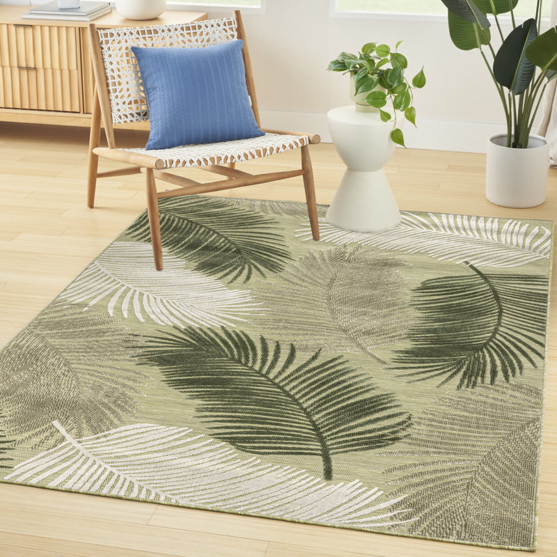Nourison Suncoast 5'3" x 7'3" Green Tropical Rug, Green, Rectangle 5'3" x 7'3"