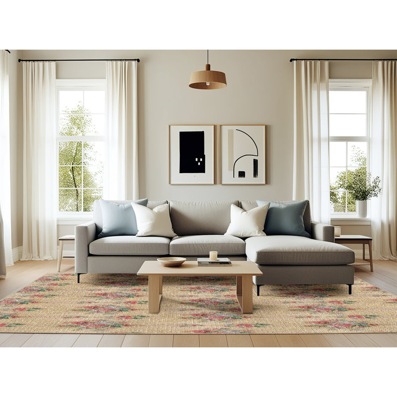 Tapis brun/gris à motifs, Rectangle 6 pi x 9 pi