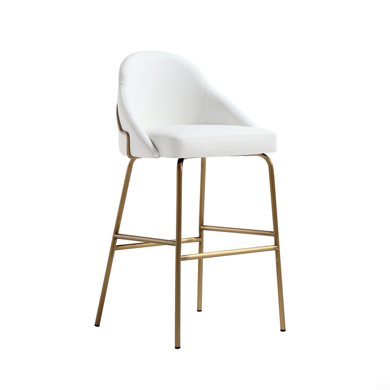 Tabouret de bar rembourré en métal, Doré, Blanc