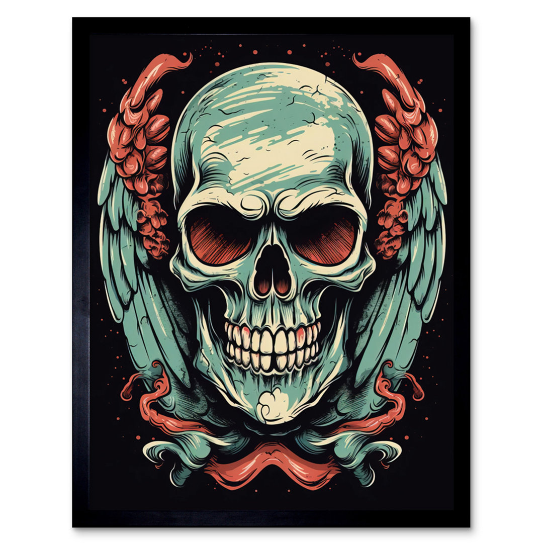 Avtepe Old School USA Tattoo Ink Body Art Skull Wings Rockabilly Americana 50s - Single Picture Frame Print