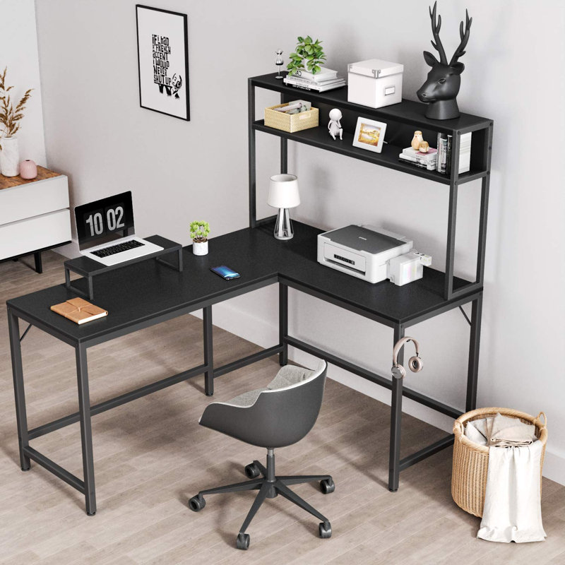 Mcelyea L-Shaped Metal Base Computer Desk, Black