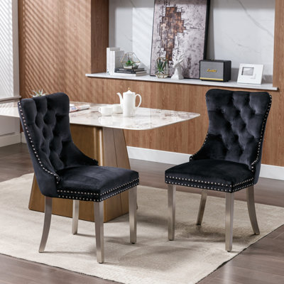Luxie Set Of 2  Upholstered Dining Chairs With Metal Steel Legs