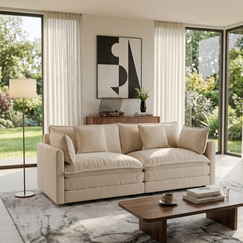 Haninerm Chenille Round Arm Loveseat, Light Coffee, 2