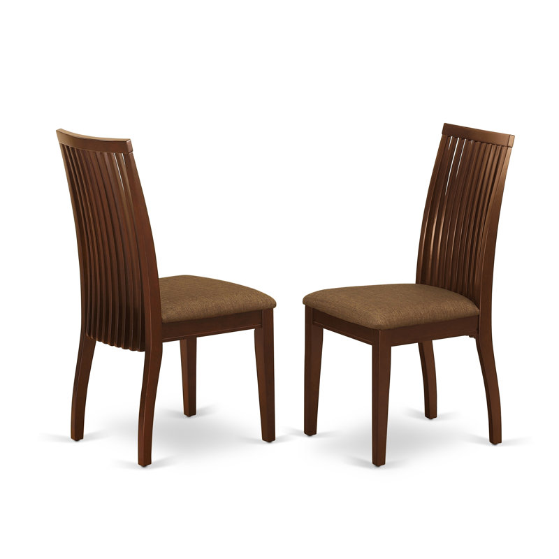 Chaises de salle à manger Ipswich - Chaises en bois massif en tissu de lin, ensemble de 2, acajou, Acajou