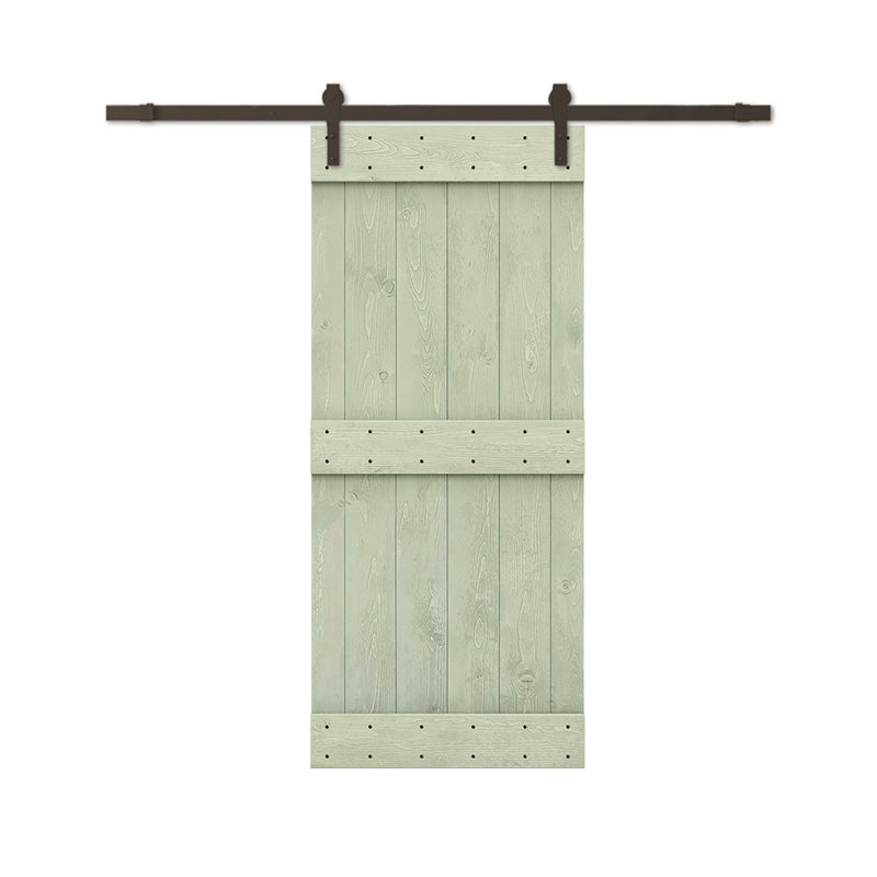 Porte de grange à panneaux et en bois avec quincaillerie d'installation, 24 po x 84 po, Noyer, Noir mat
