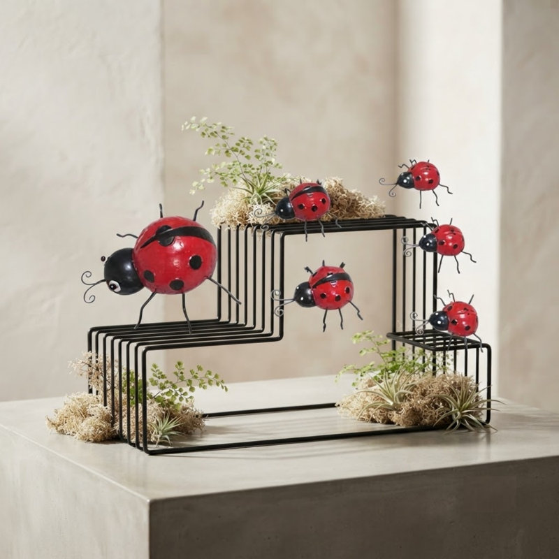 Set Of 6 Painted Metal Ladybirds