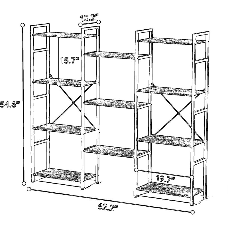 Bibliothèque industrielle à 4 niveaux avec 11 tablettes réglables, bibliothèque en métal robuste pour le rangement de bureau à domicile, de salon et de chambre à coucher