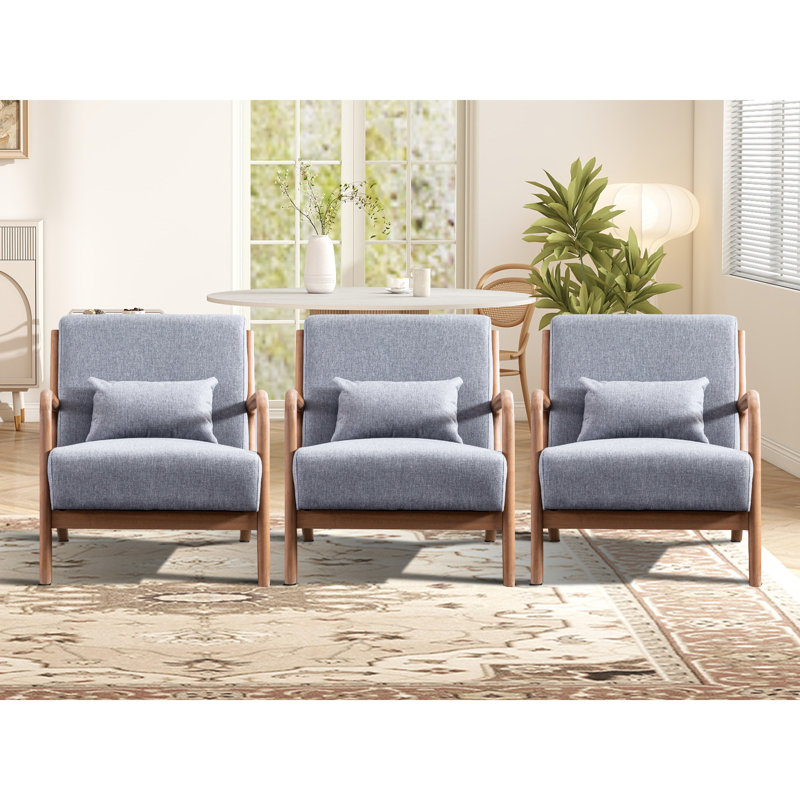Cashel 25.78" Wide Mid Century Upholstered Accent Chair with an Extra Pillow(Set of 3), Gray