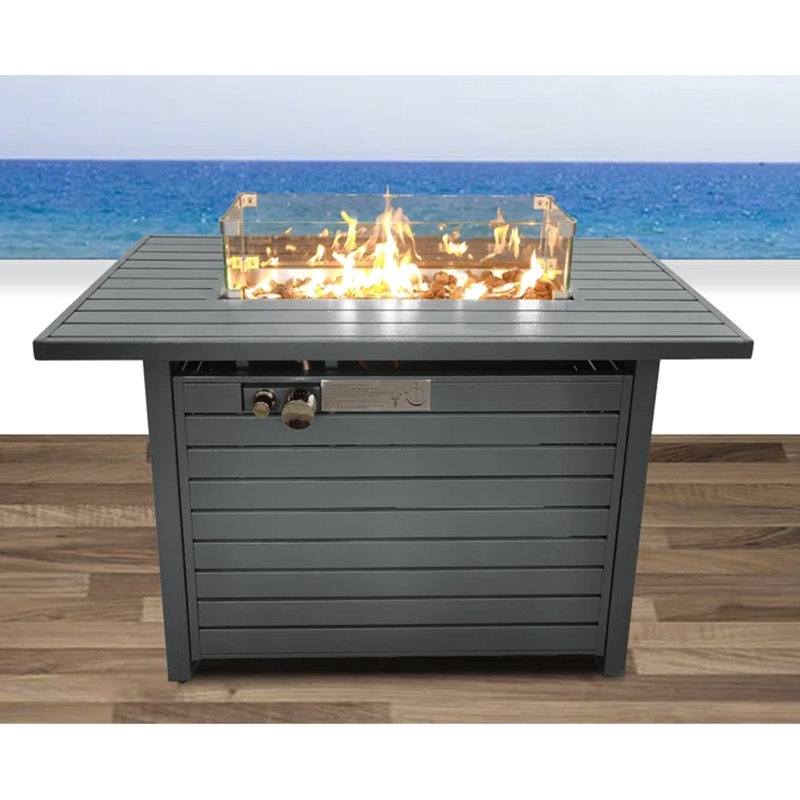 Rectangular Propane Fire Pit Table With Lid - 42"X25", Steel, Gray, Adds Warmth To Outdoor Living Steel Lid, Provides And Enjoyment