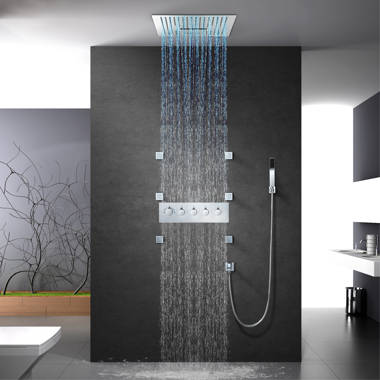 Genoa Square Thermostatic Bath Shower Set with Rainfall Shower Head & Hand  Shower