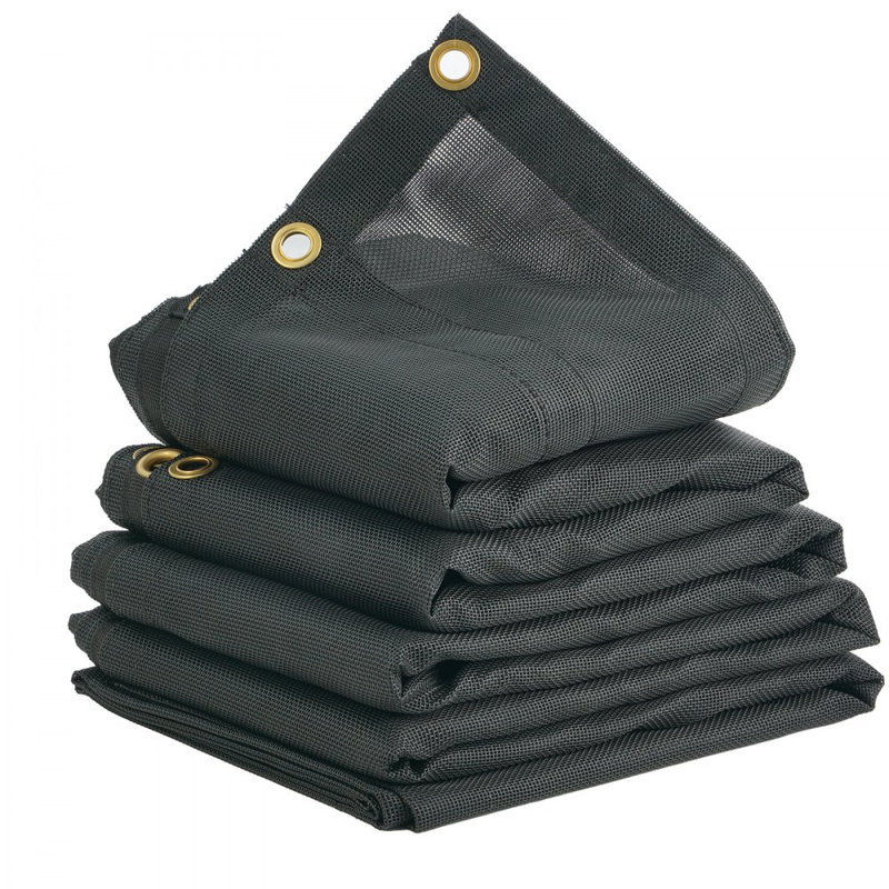 Dump Truck Mesh Tarp, PVC Coated Black Heavy Duty Cover with 5.5" 18oz Double Pocket, Brass Grommets, Reinforced Double Needle Stitch Webbing Fits Manual or Electric Dump Truck System