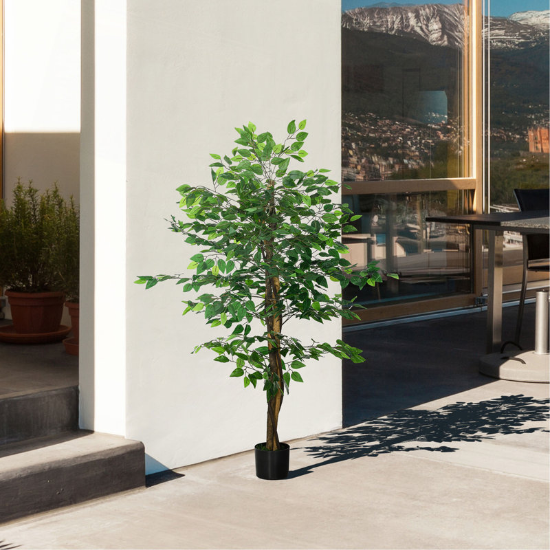 Ficus artificiel avec pot, plante artificielle d'extérieur pour la décoration de salon de bureau à domicile