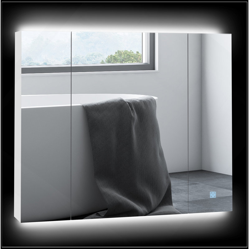 Armoire à pharmacie polyvalente avec organisateur de miroir de meuble-lavabo mural 35,5 po x 29,5 po avec gradateur tactile, trois portes et charge USB, blanc
