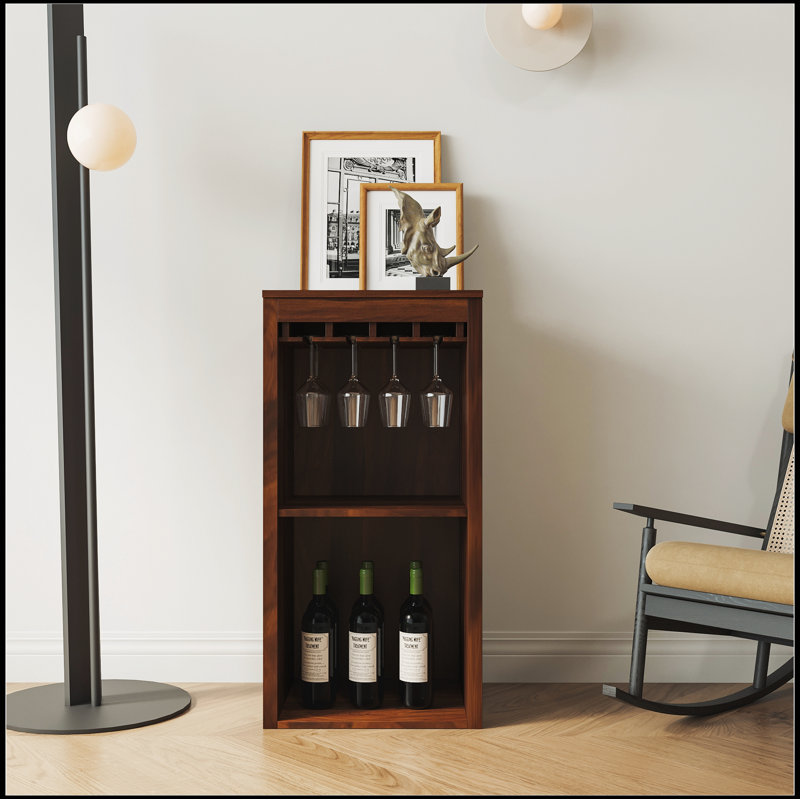 Rentsch Modular Wine Bar Cabinet with Storage Shelves and Hutch for Dining Room, Walnut
