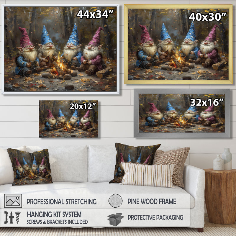 Gnome d'automne bleu et bleu - salon d'art mural gnome, Toile tendue, H 30 po x l 40 po