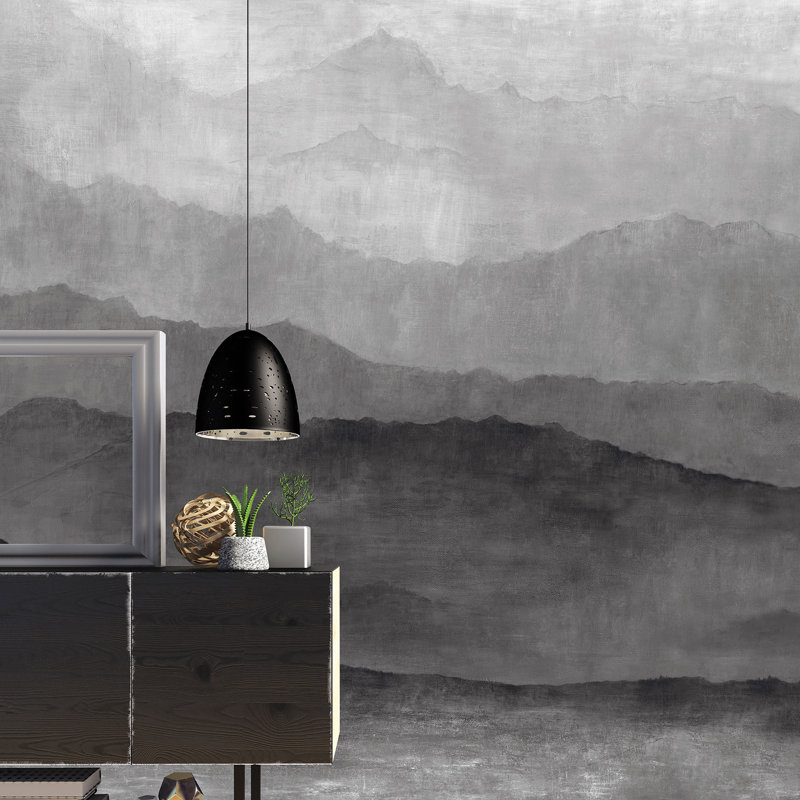 Romriell Misty Mountains Matte Wall Mural 250cm H x 318cm W, Grey