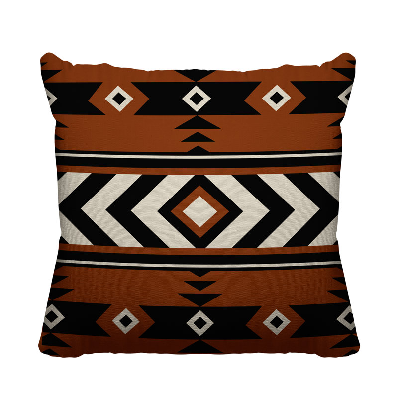 Coussin intérieur / extérieur Fika Southwestern, L 15 po x H 15 po, Orange brûlé