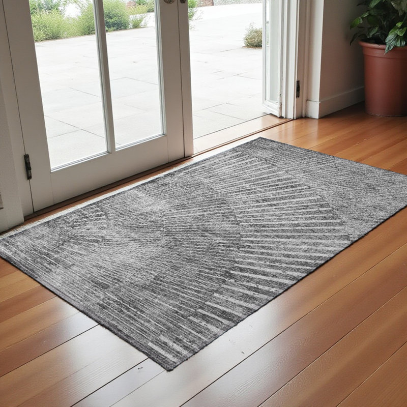 Abstract Washable Non Skid Indoor Outdoor Area Rug in Gray by, Rectangle 3 x 5