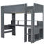Lit mezzanine gris foncé avec bureau d'étude en bois, rangement multiple, DEL, espaces de rangement pour jeux vidéo, DEL, poste de travail-2043803504
