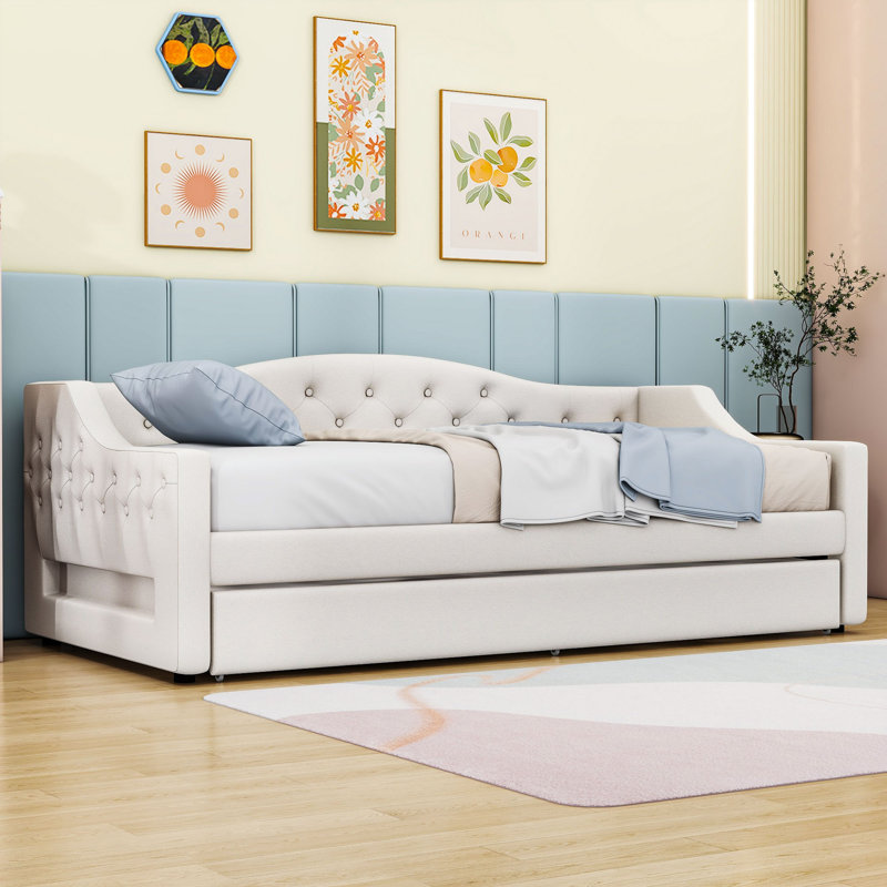 Wallace Twin XL Daybed with Twin XL Trundle and LED Belt, Beige