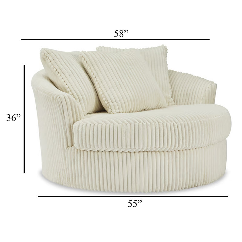 Fauteuil d'appoint pivotant surdimensionné Lindy, 55 pouces ivoire, 3 coussins
