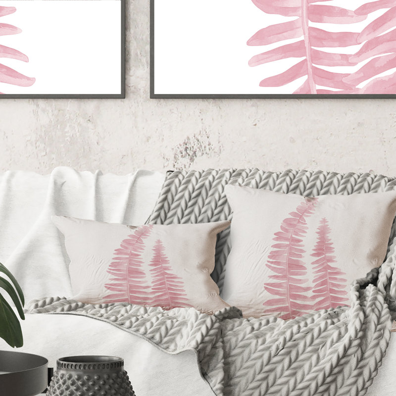 Coussin décoratif imprimé à deux fougères roses
