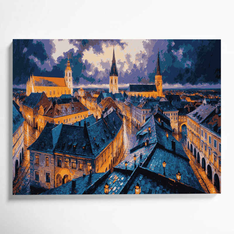 Art mural sur toile avec villes grises, Zagre, H 11 po x l 14 po
