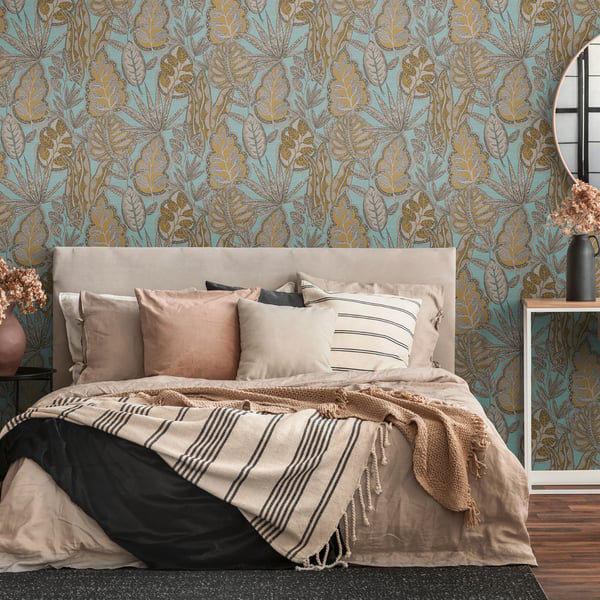 Galerie Flourish Blue Tree Leaf Wallpaper FL61114, Blue