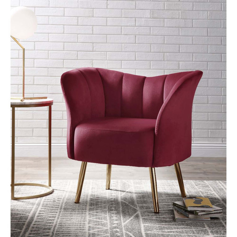 Fauteuil Reese, velours bourgogne et finition dorée, Bourgogne