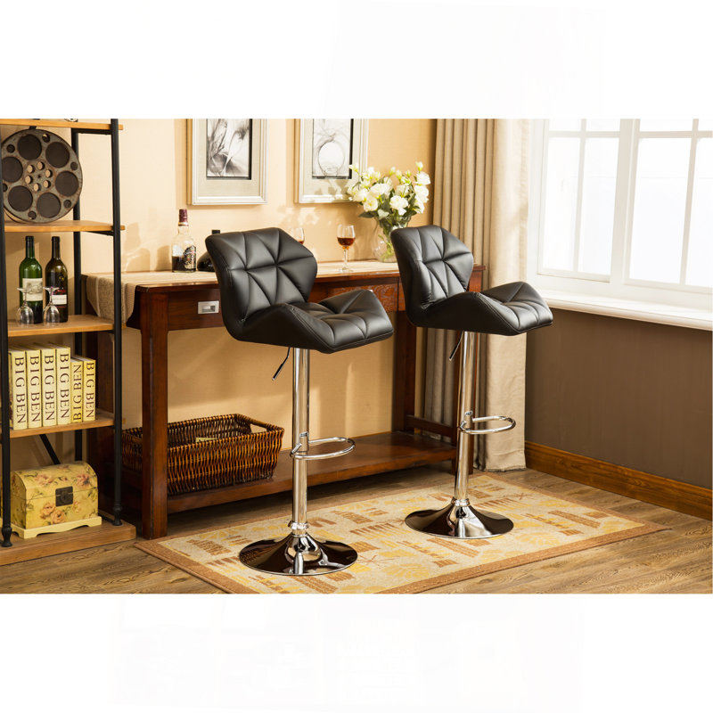 Glasgow Contemporary Tufted Adjustable Height Hidraulic Bar Stools, Set Of 2, Black
