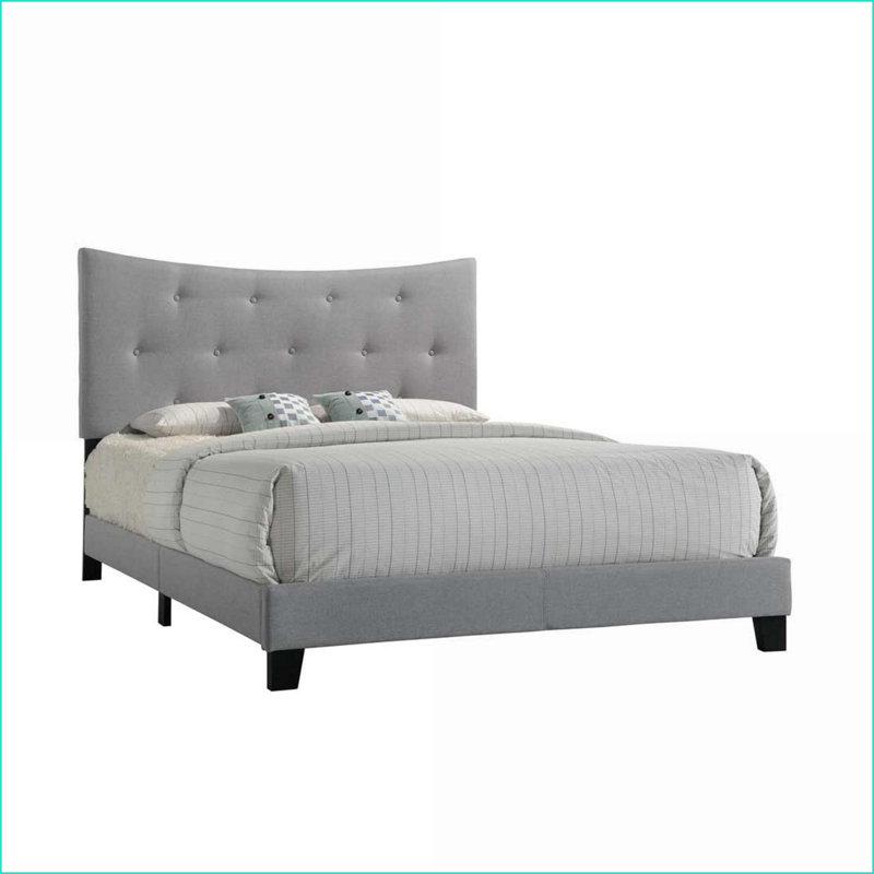 Grand lit d'hévéa et amp; Lit à panneaux en tissu avec tête de lit capitonnée - gris, design intemporel pour les chambres à coucher