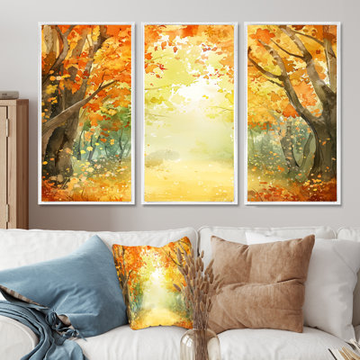 «Autumn Golden Glade Forest», ensemble d'art mural paysage d'automne