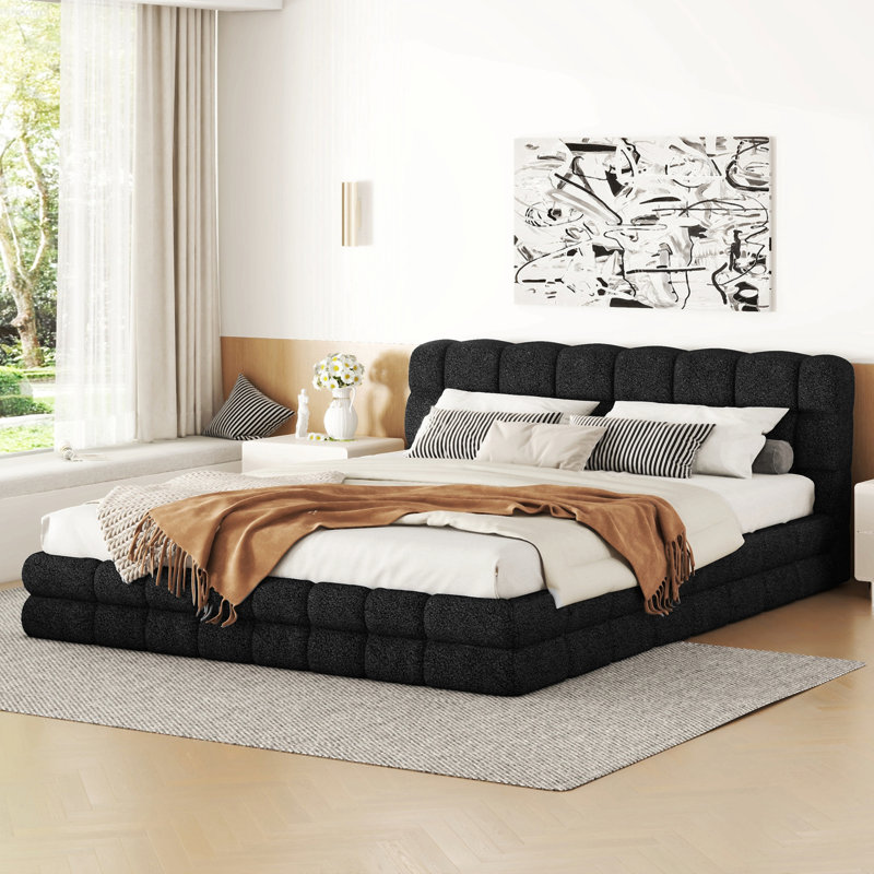 Grand lit plateforme tapissier, Noir