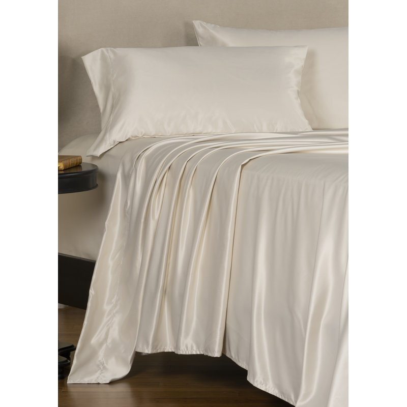 F. Scott Fitzgerald Luxury Satin-Finish Bed Sheet Set, Queen, Cream