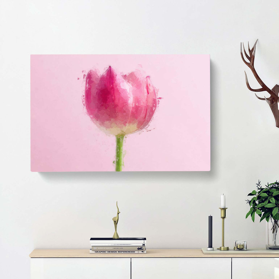 Perfectly Pink Tulip Flower In Abstract - Wrapped Canvas