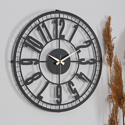 Stylish Decorative Metal Wall Clock, Black, 19.7 inches Diameter | 100% Metal Construction, Thickness: 0.06 inches | Silent Mechanism, Requires 1 AA Battery (Not Included) | Perfect for Home, Office & Modern Decor