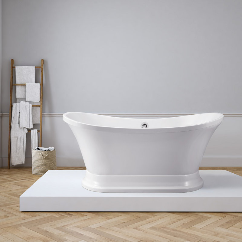 Baignoire de trempage autoportante en acrylique 68 "avec drain et plateau en bambou 68" Streamline, Chrome poli